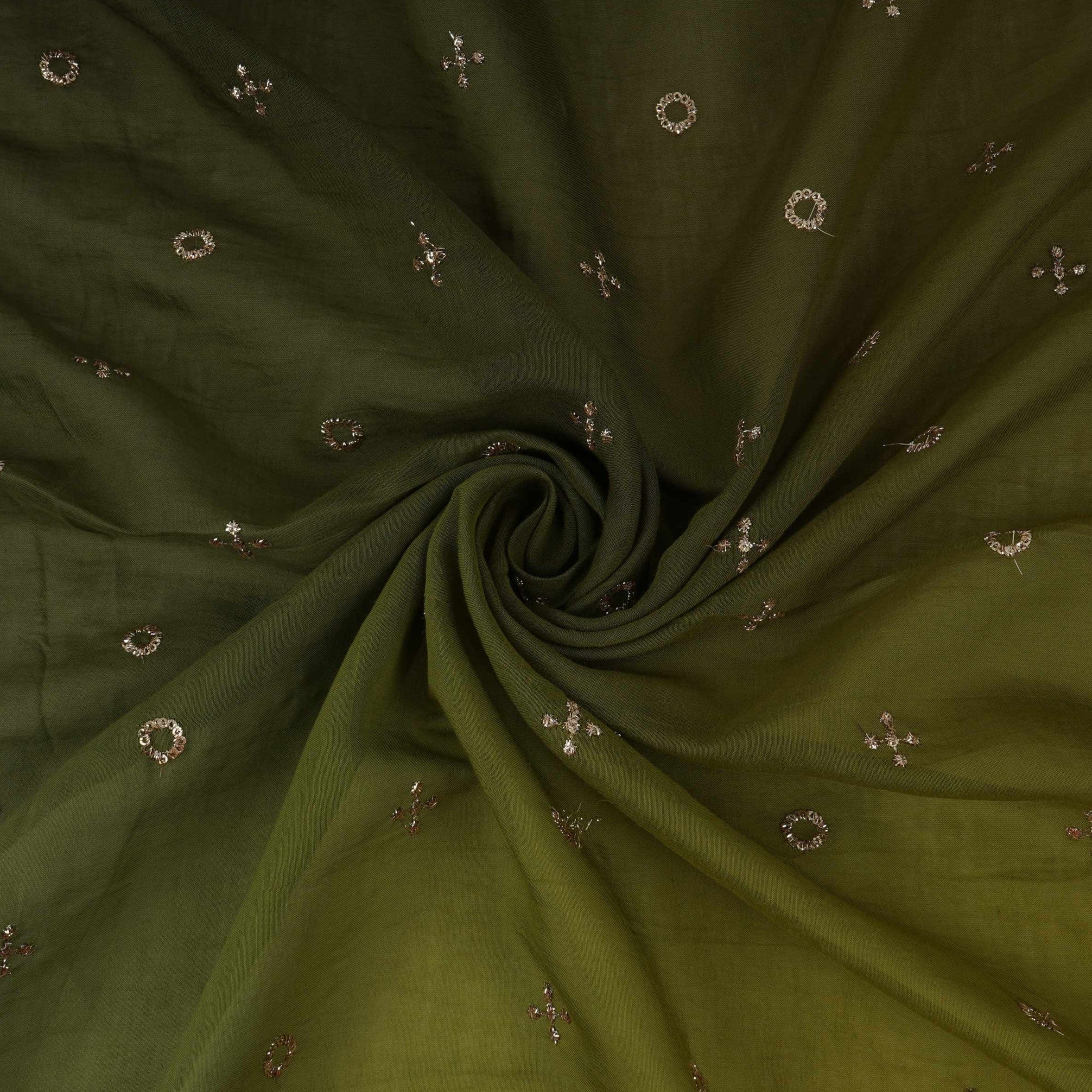 Parrot Green With Light Green 4D Geometrical Sequins Embroidery Malai Chanderi Fabric VF-32319 - TradeUNO