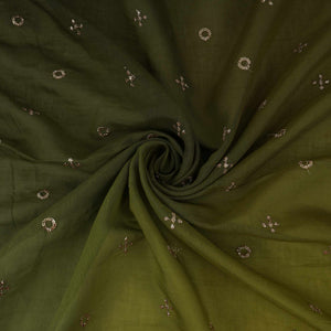 Parrot Green With Light Green 4D Geometrical Sequins Embroidery Malai Chanderi Fabric VF-32319 - TradeUNO