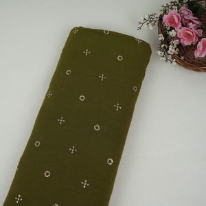 Parrot Green With Light Green 4D Geometrical Sequins Embroidery Malai Chanderi Fabric VF-32319 - TradeUNO