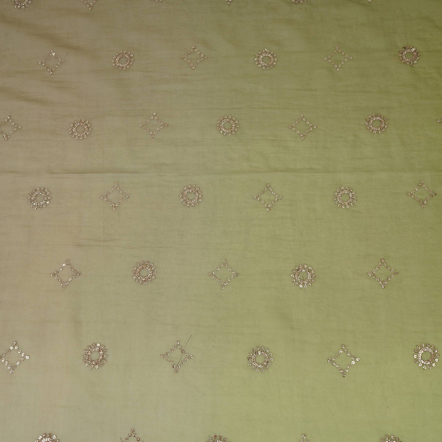 Light With Dark Green 4D Sequins Embroidery Malai Chanderi Fabric VF-32315