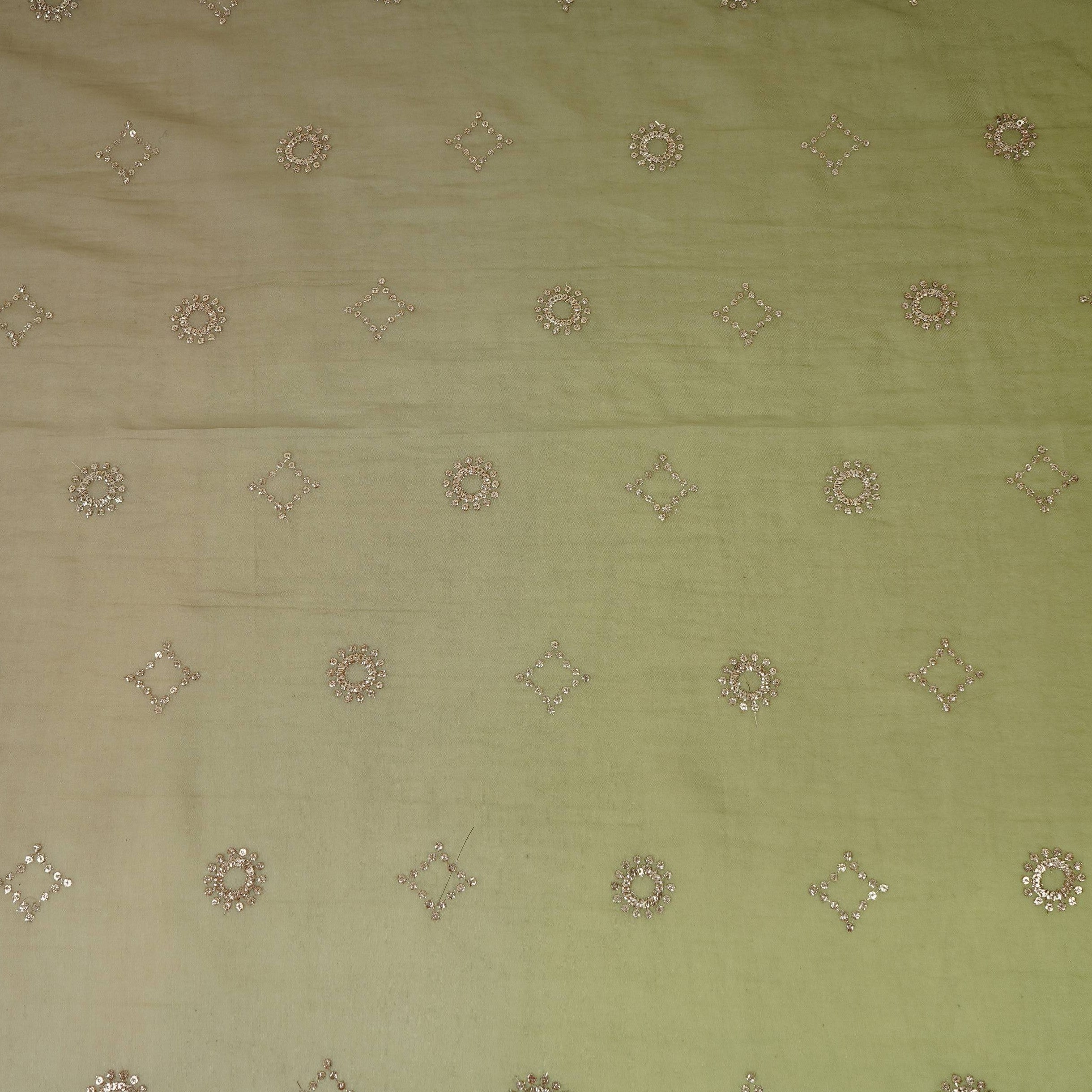 Light With Dark Green 4D Sequins Embroidery Malai Chanderi Fabric VF-32315 - TradeUNO