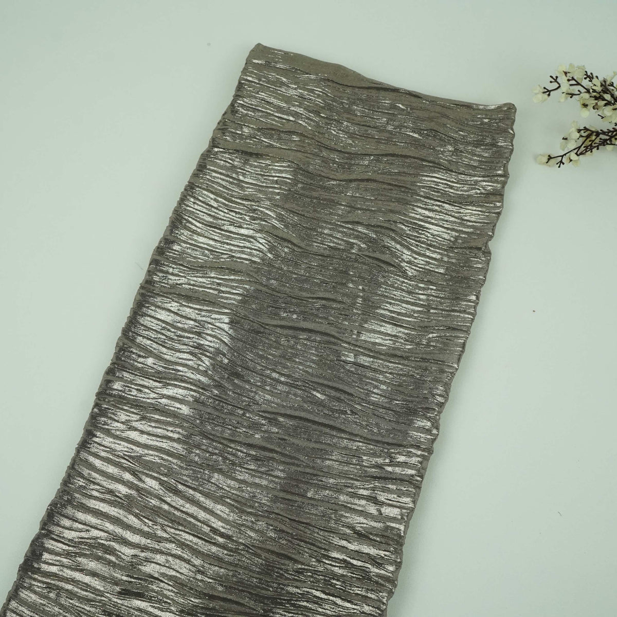 Grey Pleated Golden Foil Chiffon Fabric LI-33894