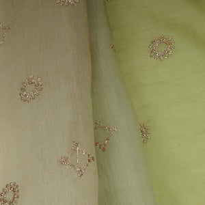Light With Dark Green 4D Sequins Embroidery Malai Chanderi Fabric VF-32315 - TradeUNO