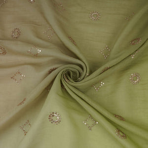 Light With Dark Green 4D Sequins Embroidery Malai Chanderi Fabric VF-32315 - TradeUNO