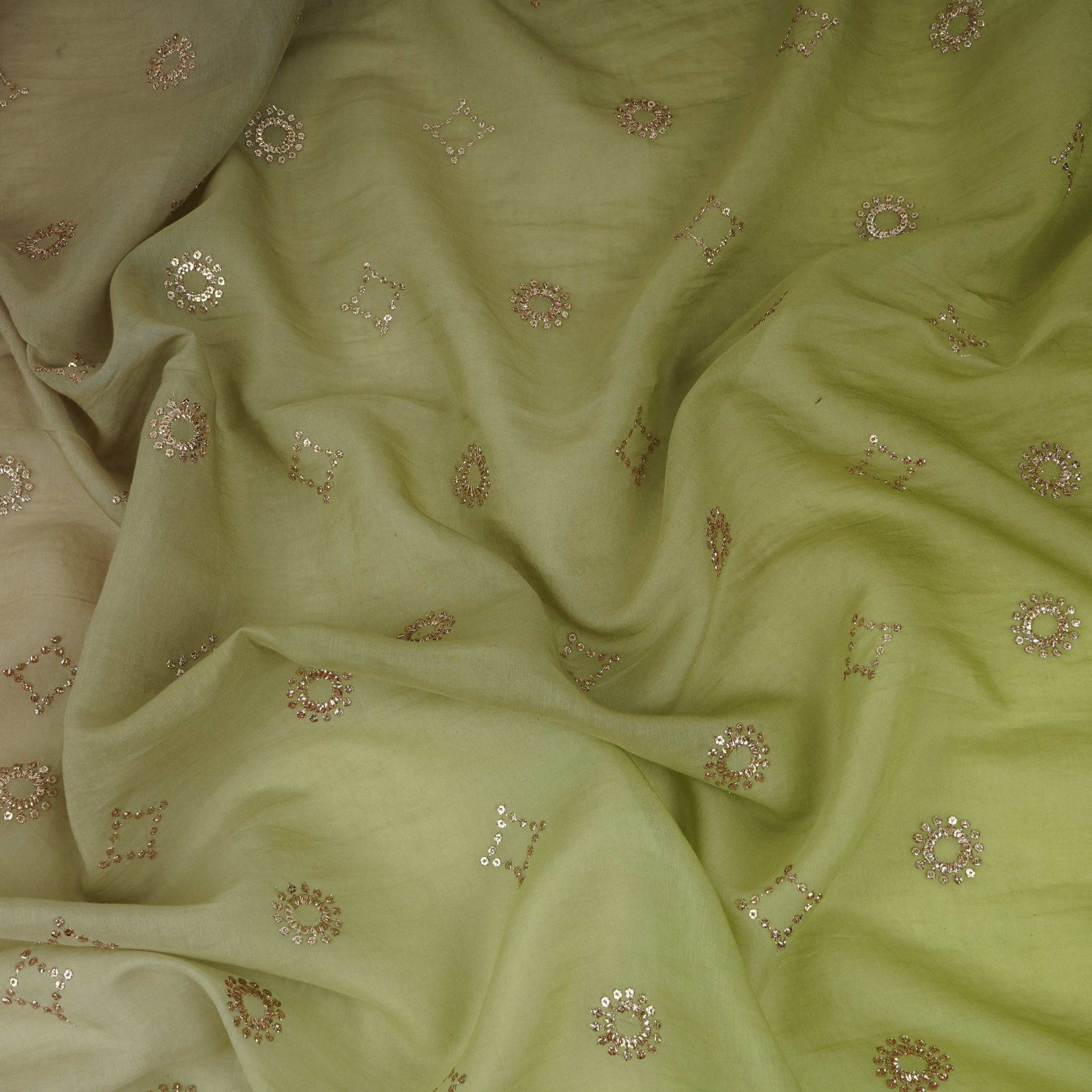 Light With Dark Green 4D Sequins Embroidery Malai Chanderi Fabric VF-32315 - TradeUNO