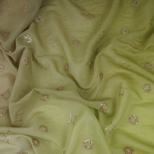 Light With Dark Green 4D Sequins Embroidery Malai Chanderi Fabric VF-32315 - TradeUNO
