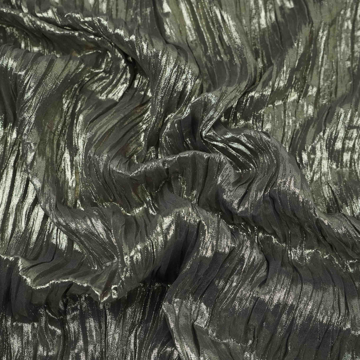 Grey Pleated Golden Foil Chiffon Fabric LI-33894 – image 3 of 4