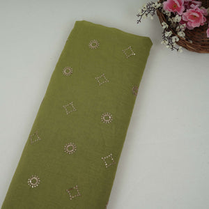 Light With Dark Green 4D Sequins Embroidery Malai Chanderi Fabric VF-32315 - TradeUNO