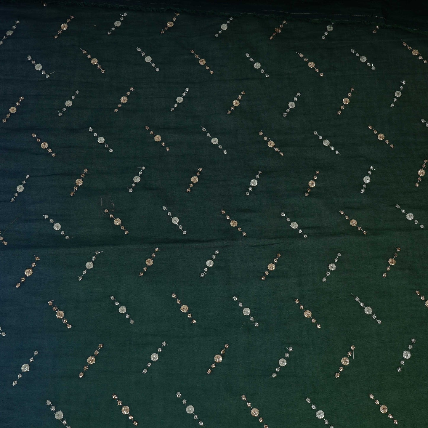 Dark Green with Blue 4D Buti embroidery Malai Chanderi Fabric VF-32240