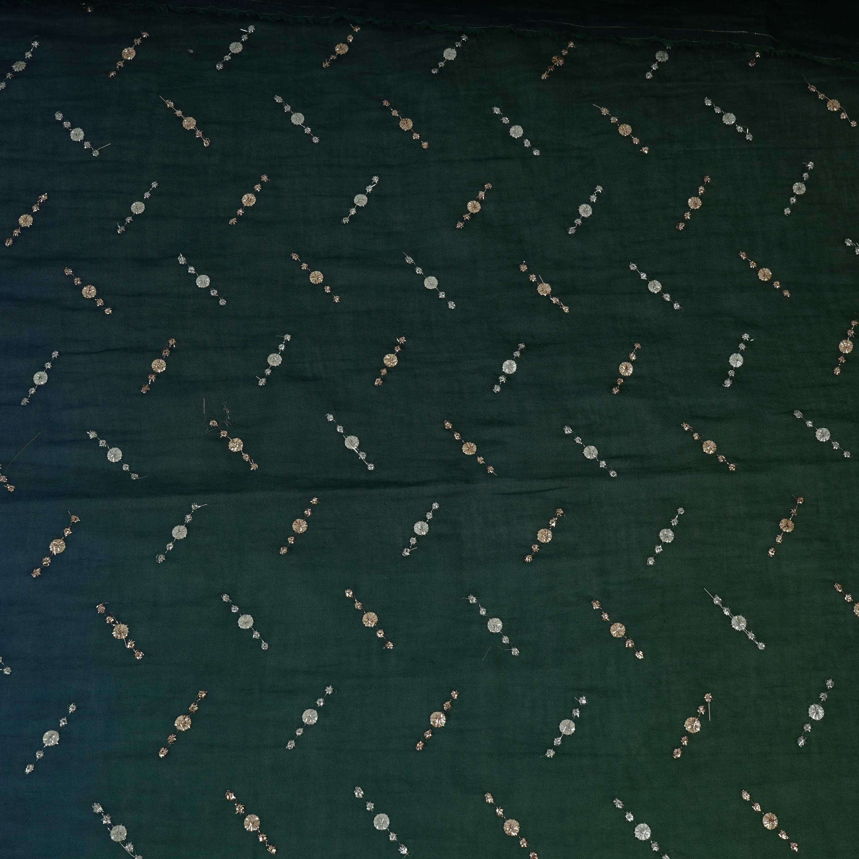 Dark Green with Blue 4D Buti embroidery Malai Chanderi Fabric VF-32240 - TradeUNO