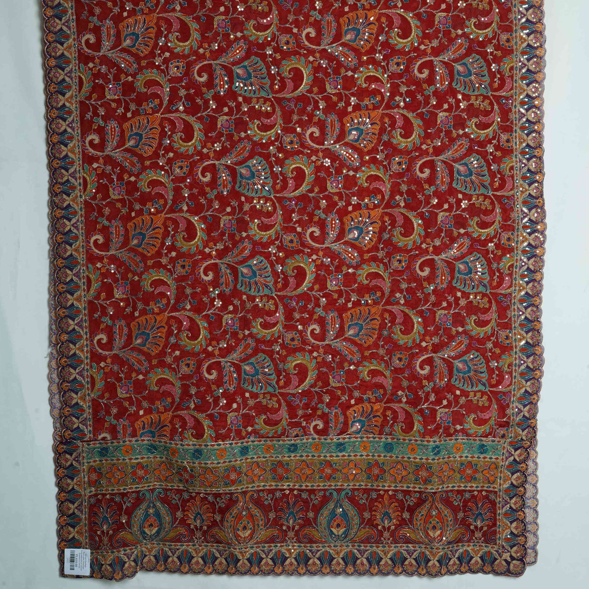 Maroon Position Multicolor Floral Zari Embroidery Pure Chinon Dupatta GT-34135 – image 2 of 3