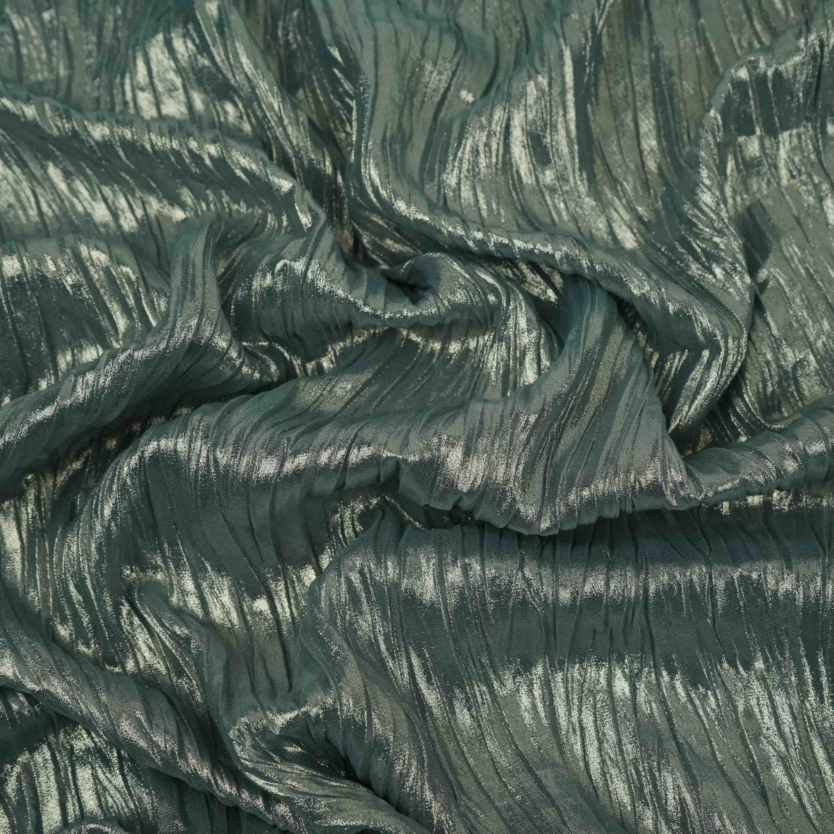 Sky Blue Pleated Golden Foil Chiffon Fabric LI-33896 – image 3 of 4