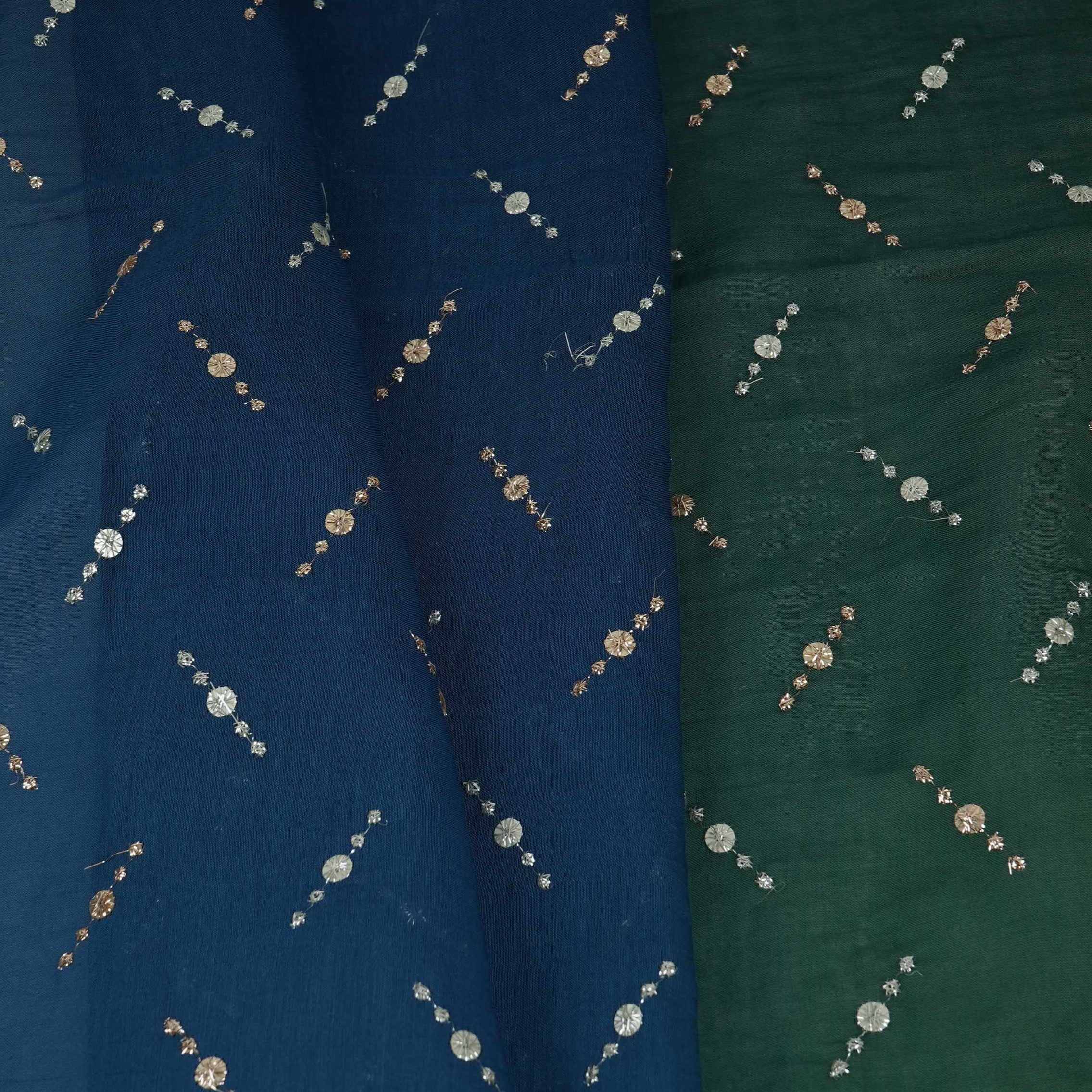 Dark Green with Blue 4D Buti embroidery Malai Chanderi Fabric VF-32240 - TradeUNO