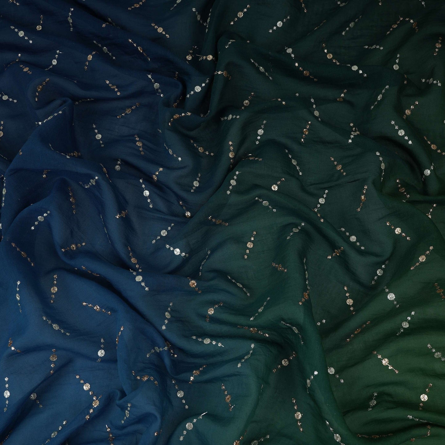 Dark Green with Blue 4D Buti embroidery Malai Chanderi Fabric VF-32240