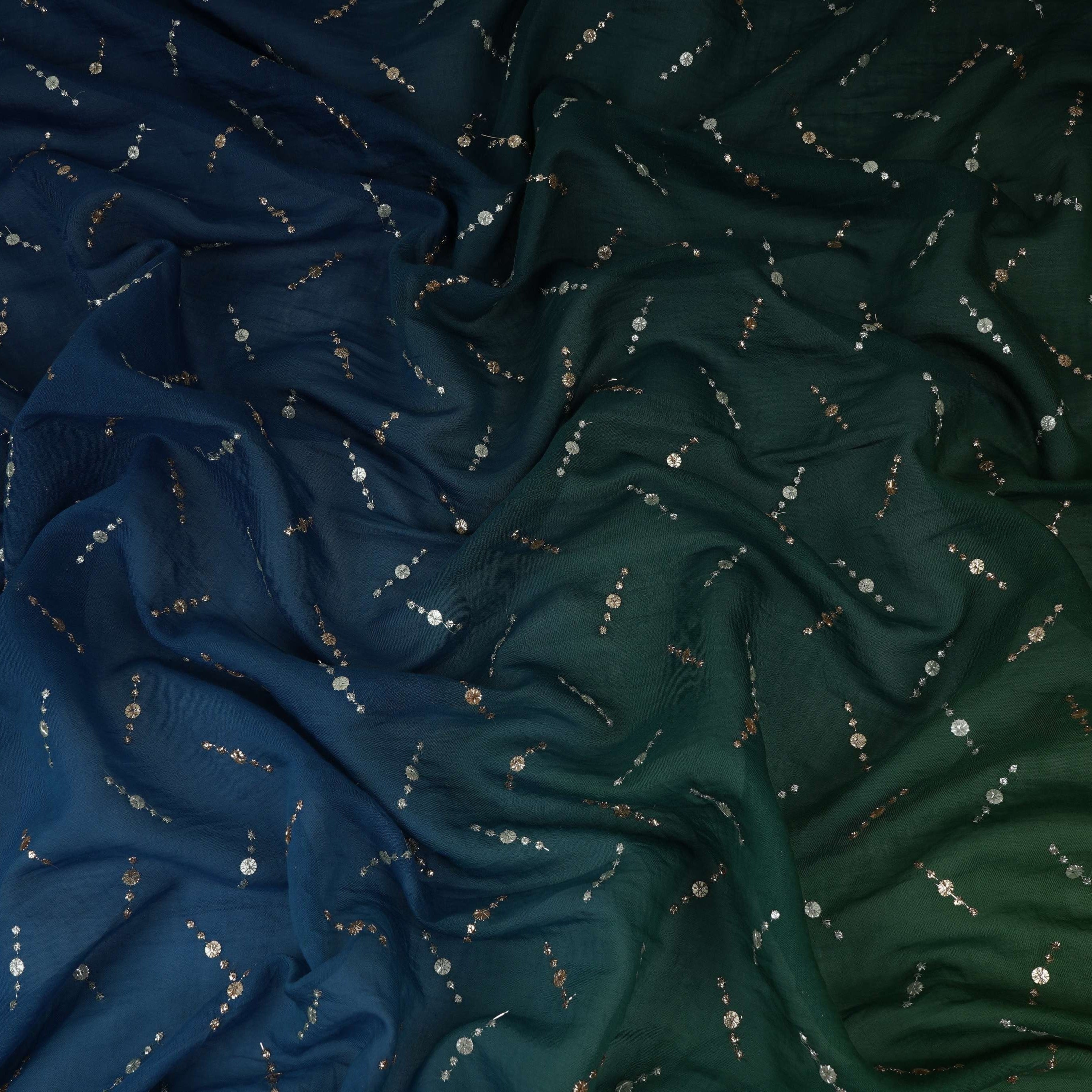 Dark Green with Blue 4D Buti embroidery Malai Chanderi Fabric VF-32240 - TradeUNO