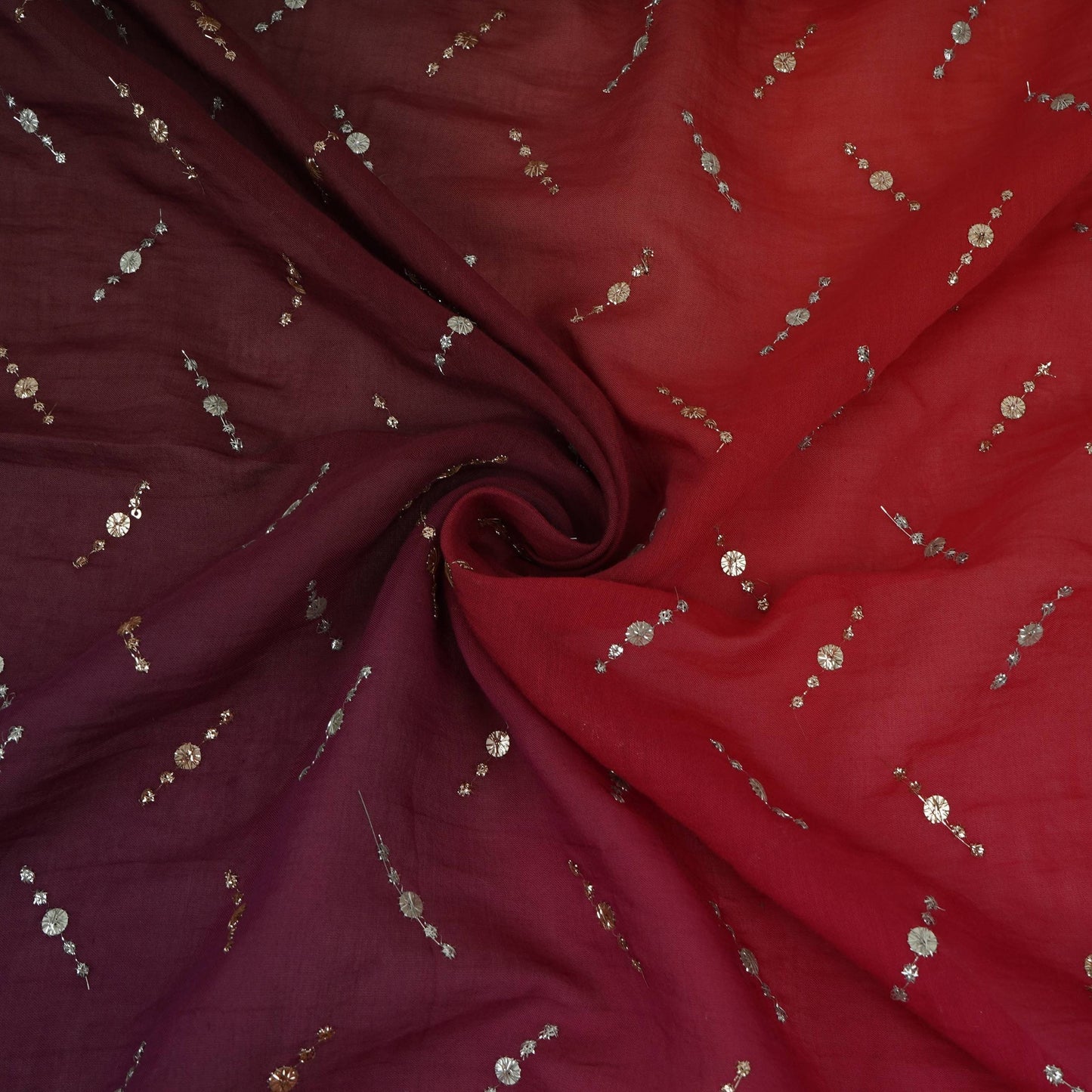 Red with Pink 4D Buti embroidery Malai Chanderi Fabric VF-32238