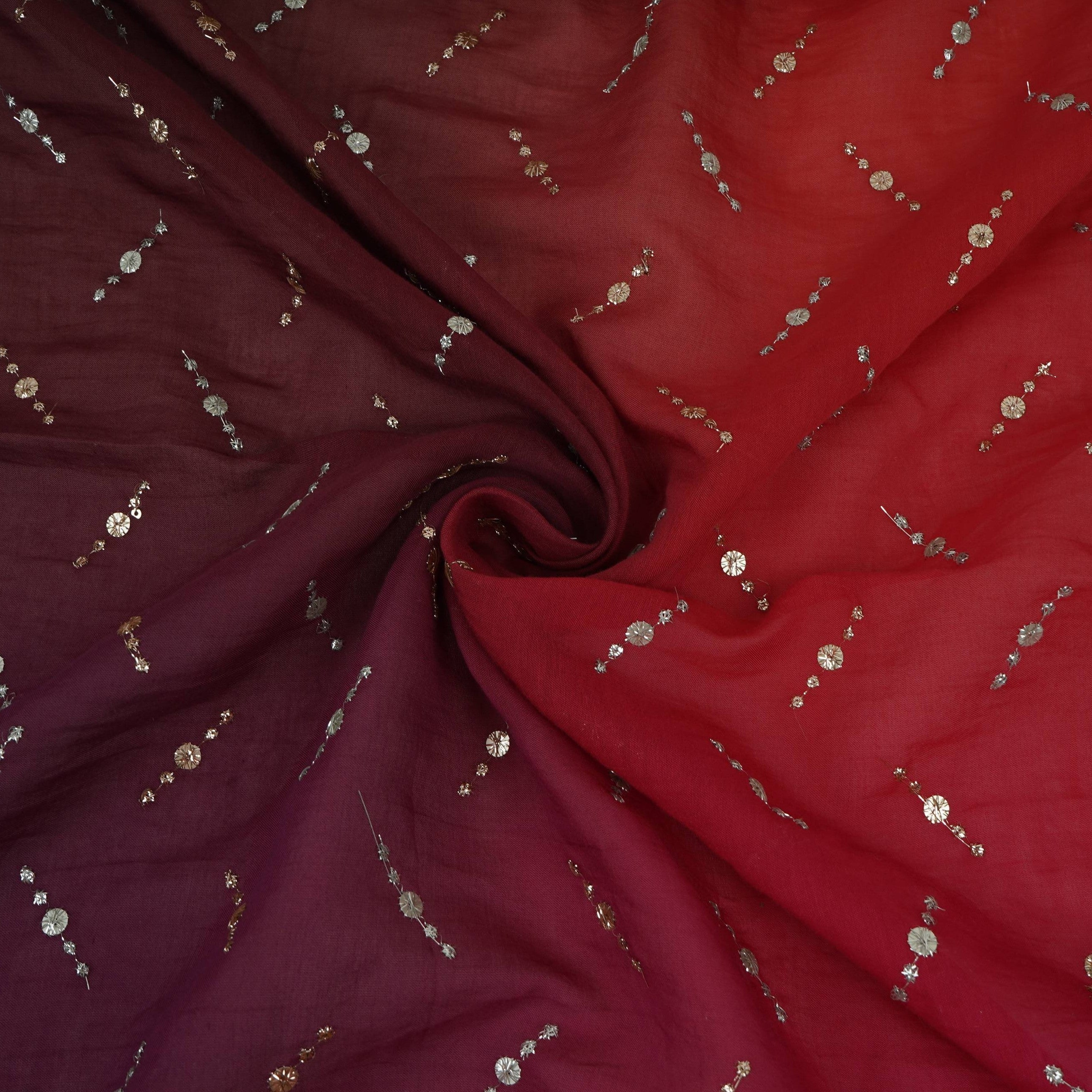 Red with Pink 4D Buti embroidery Malai Chanderi Fabric VF-32238 - TradeUNO