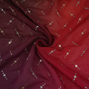 Red with Pink 4D Buti embroidery Malai Chanderi Fabric VF-32238 - TradeUNO