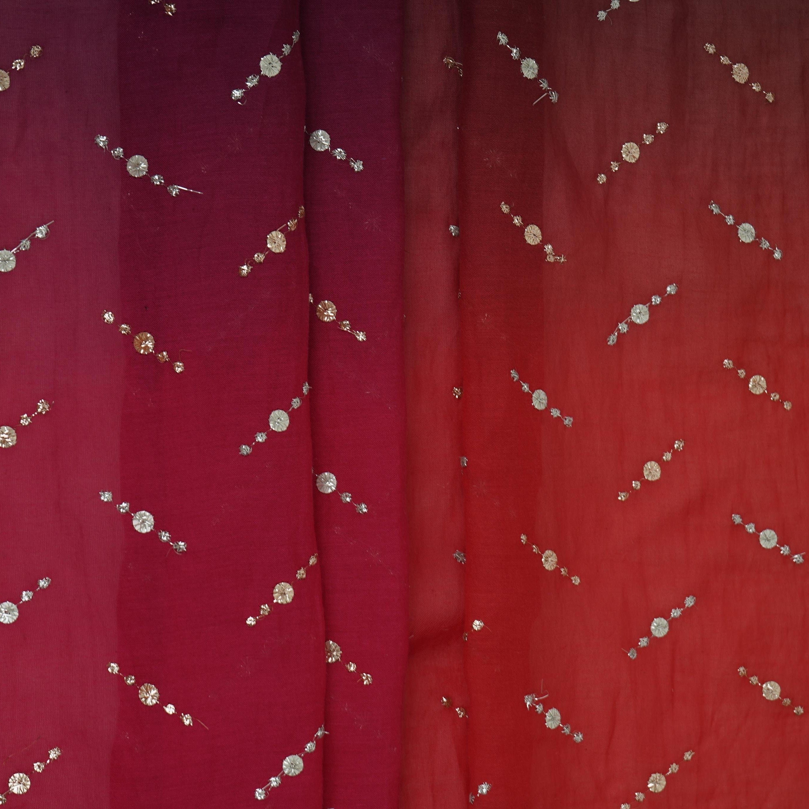 Red with Pink 4D Buti embroidery Malai Chanderi Fabric VF-32238 - TradeUNO