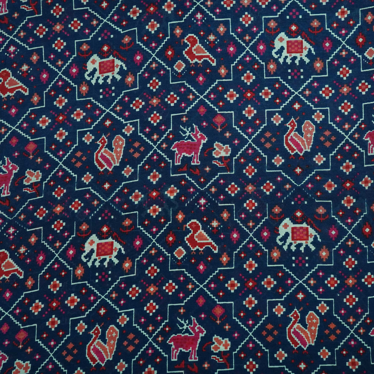 Royal Blue Traditional Print Chanderi Fabric SC-34761