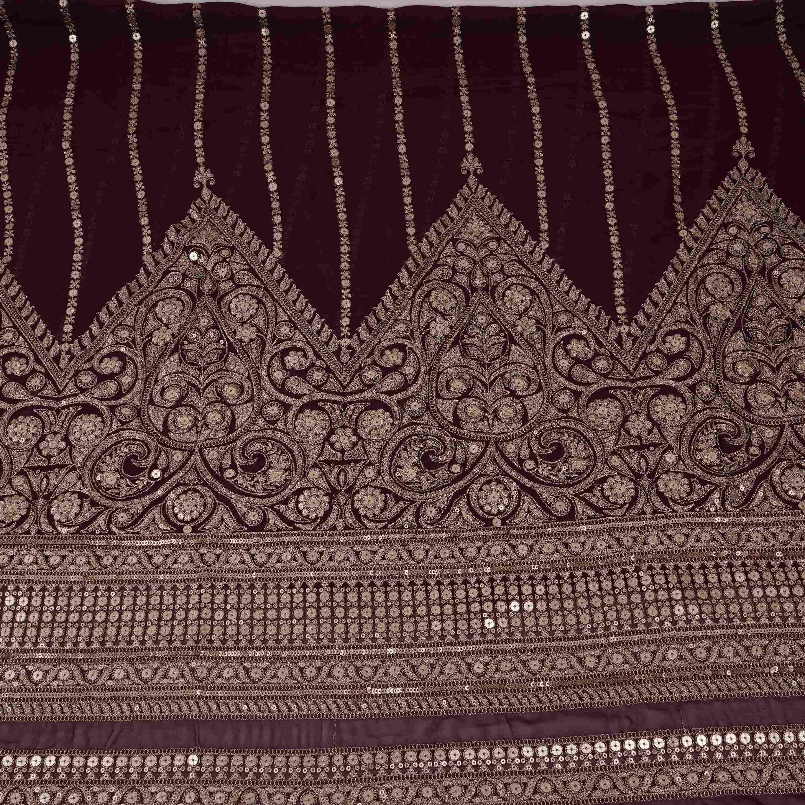 Wine Zari Stripes With Sequins Embroidery Georgette Fabric DR-32369 - TradeUNO