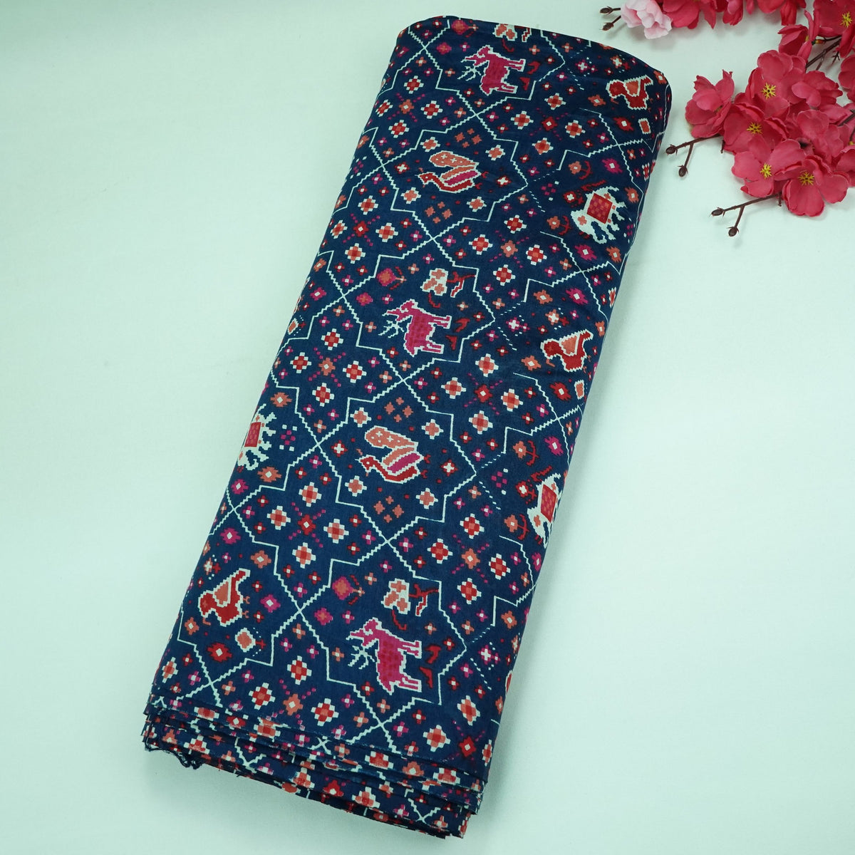 Royal Blue Traditional Print Chanderi Fabric SC-34761