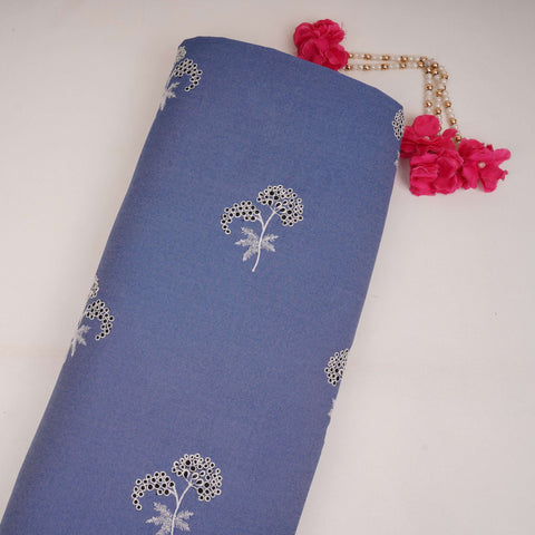 Light Blue Floral Thread Embroidery Thin Denim Fabric GPF-32327
