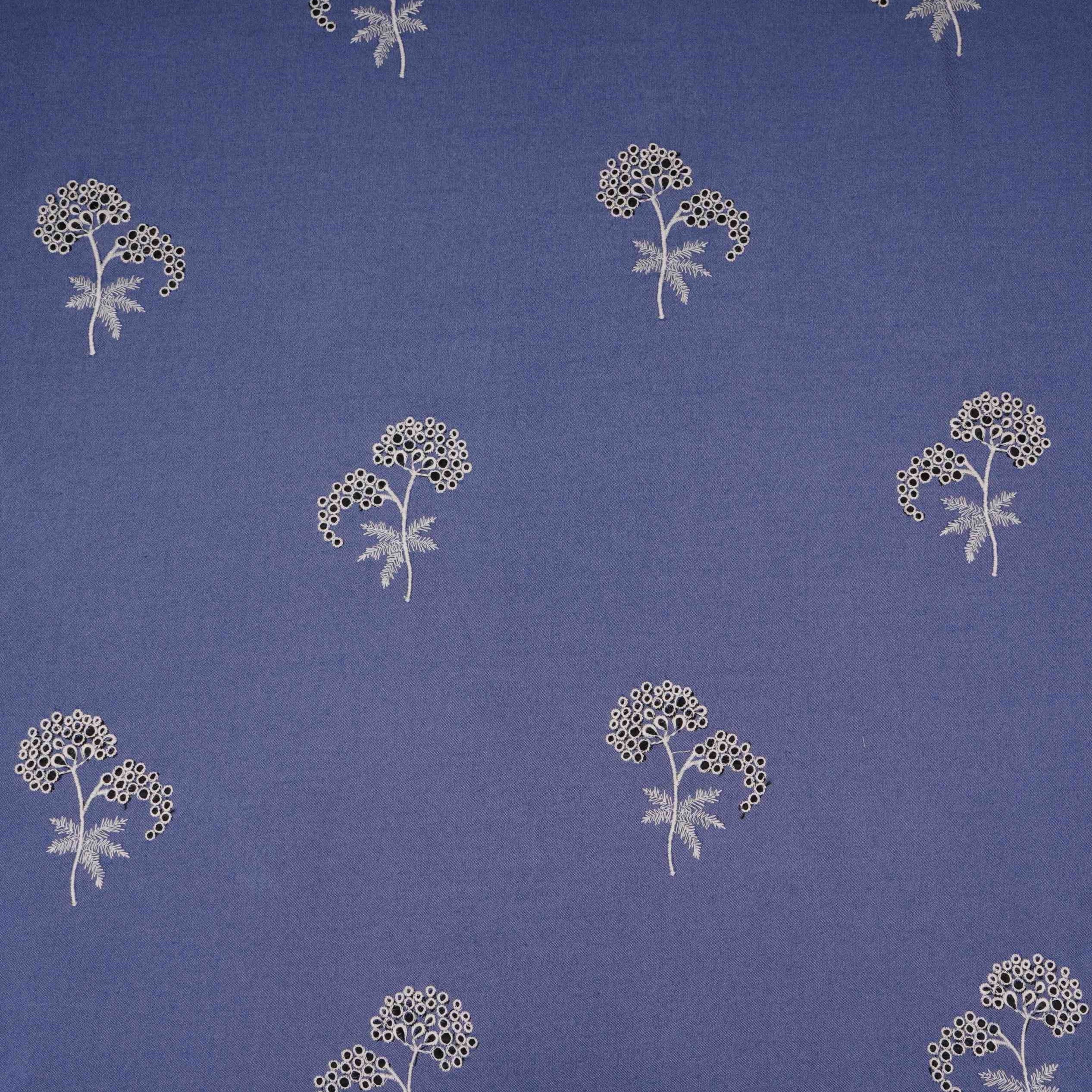 Light Blue Floral Thread Embroidery Thin Denim Fabric GPF-32327 - TradeUNO