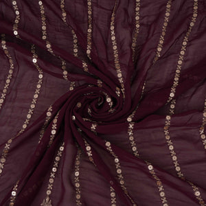 Wine Zari Stripes With Sequins Embroidery Georgette Fabric DR-32369 - TradeUNO