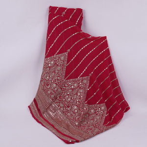 Pink Zari Stripes With Sequins Embroidery Georgette Fabric DR-32371 - TradeUNO