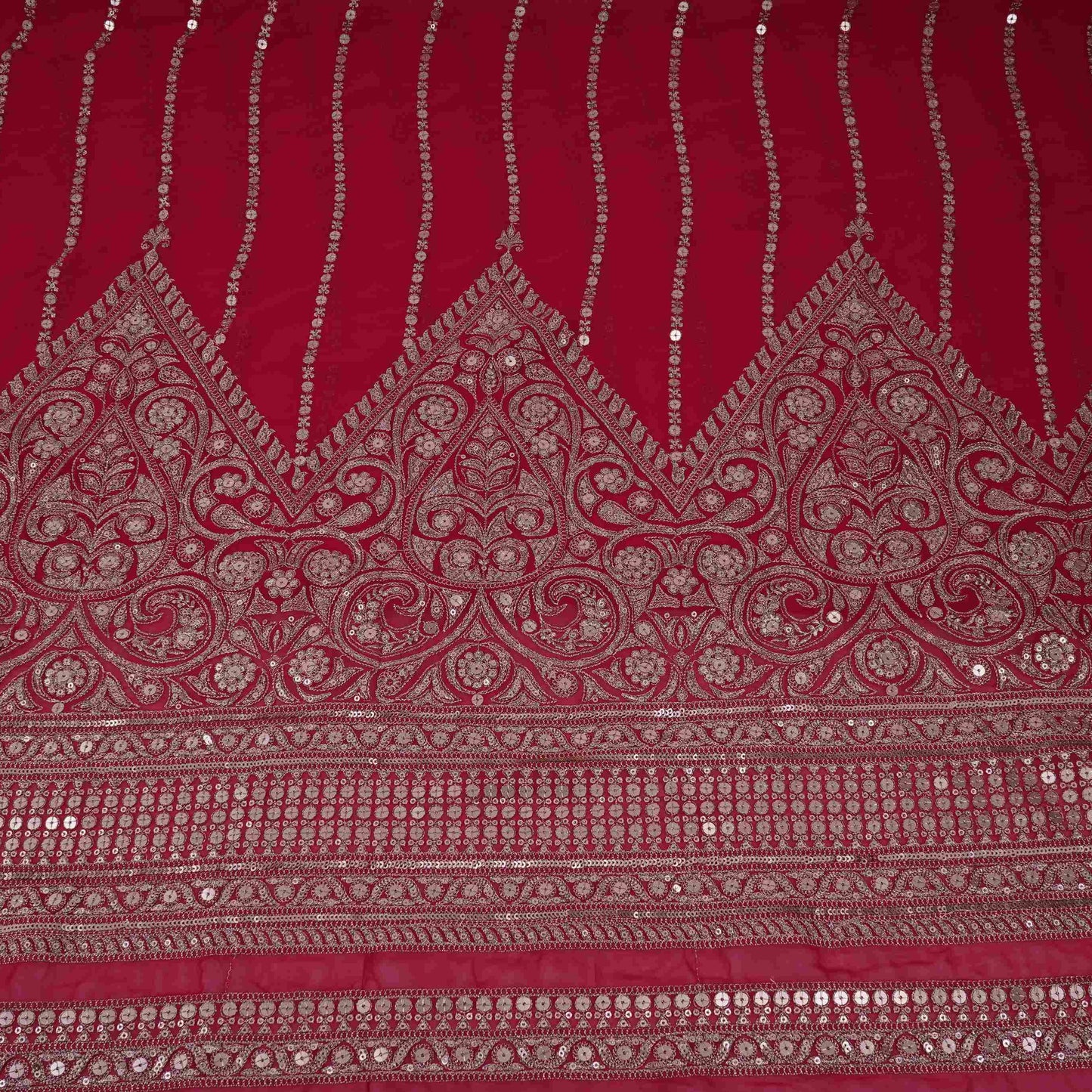 Pink Zari Stripes With Sequins Embroidery Georgette Fabric DR-32371