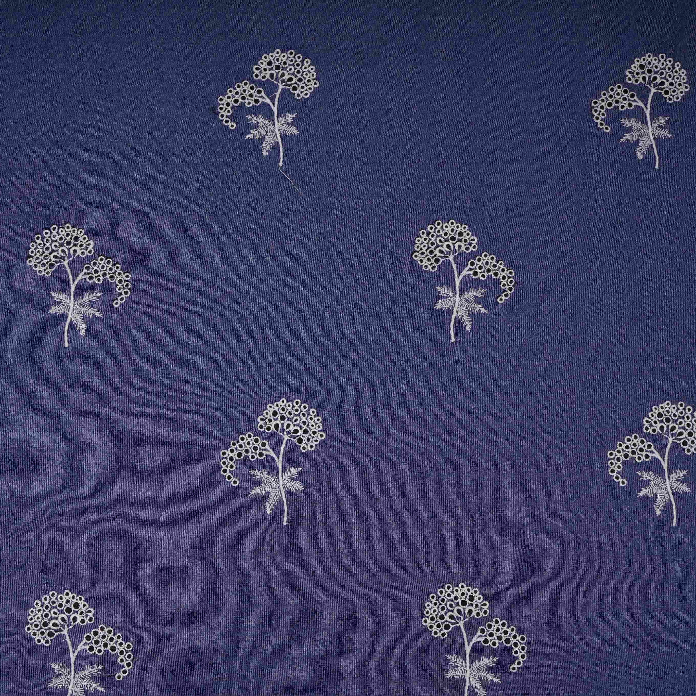 Blue Floral Thread Embroidery Thin Denim Fabric GPF-32326 - TradeUNO