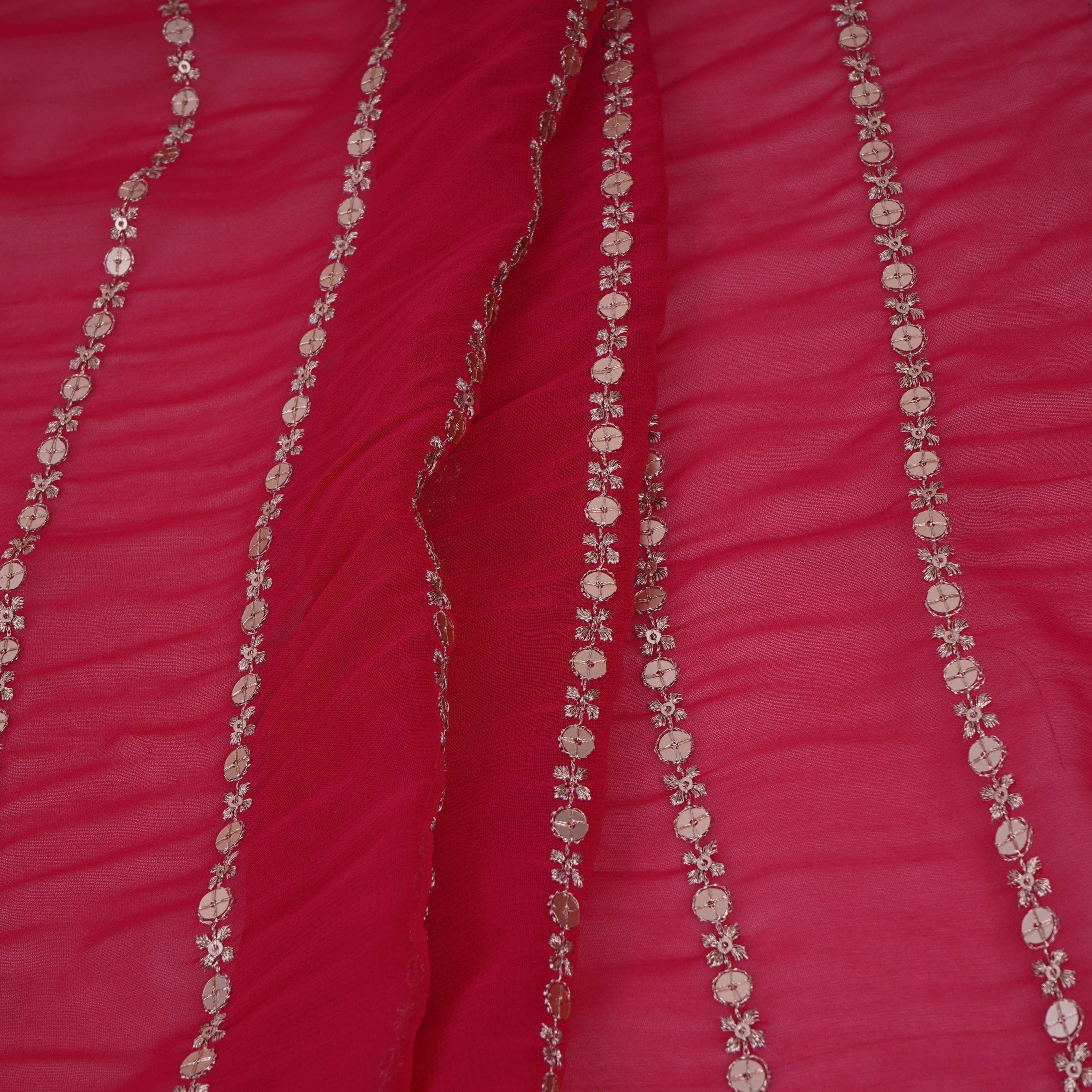 Pink Zari Stripes With Sequins Embroidery Georgette Fabric DR-32371 - TradeUNO