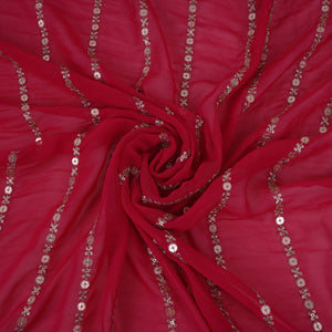 Pink Zari Stripes With Sequins Embroidery Georgette Fabric DR-32371 - TradeUNO