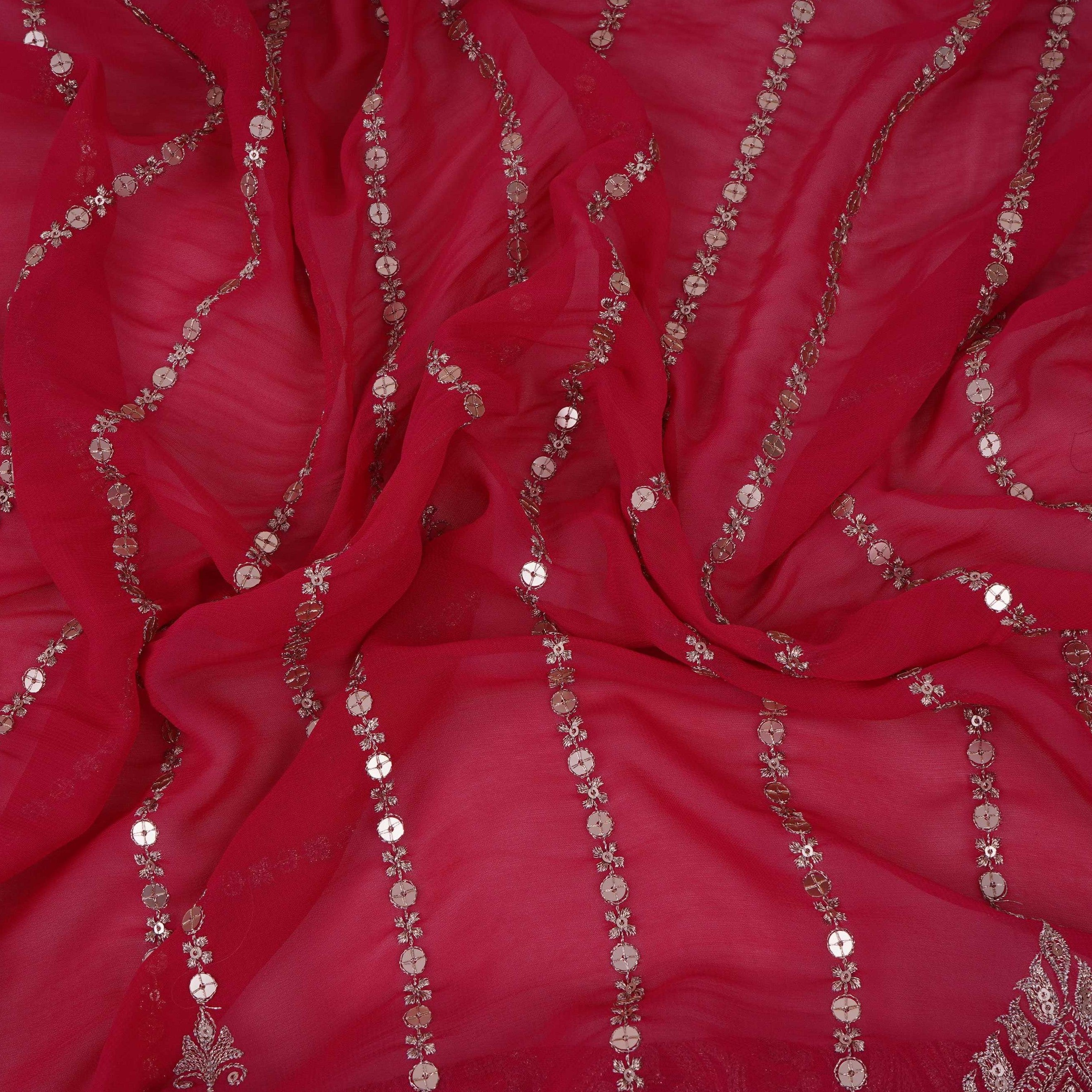 Pink Zari Stripes With Sequins Embroidery Georgette Fabric DR-32371 - TradeUNO