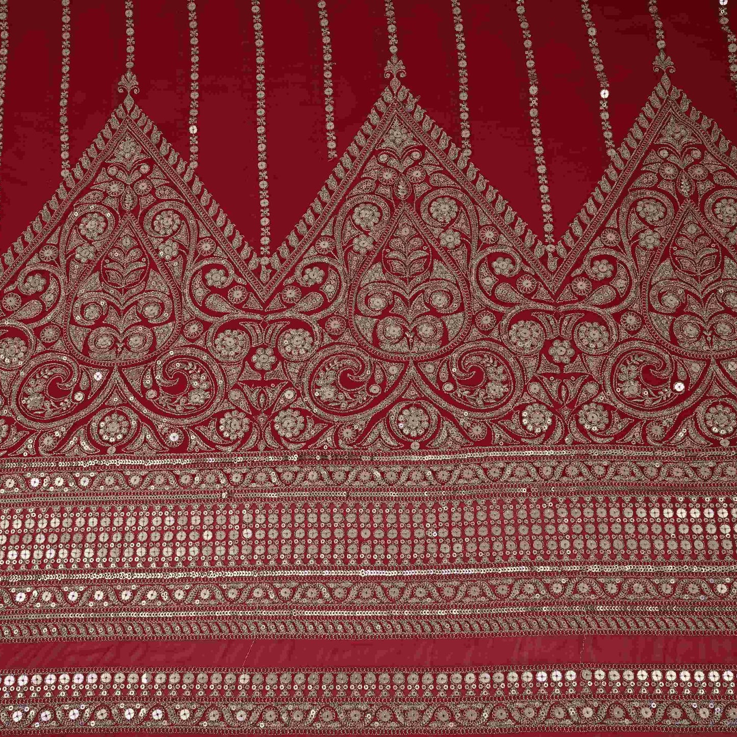 Red Zari Stripes With Sequins Embroidery Georgette Fabric DR-32370