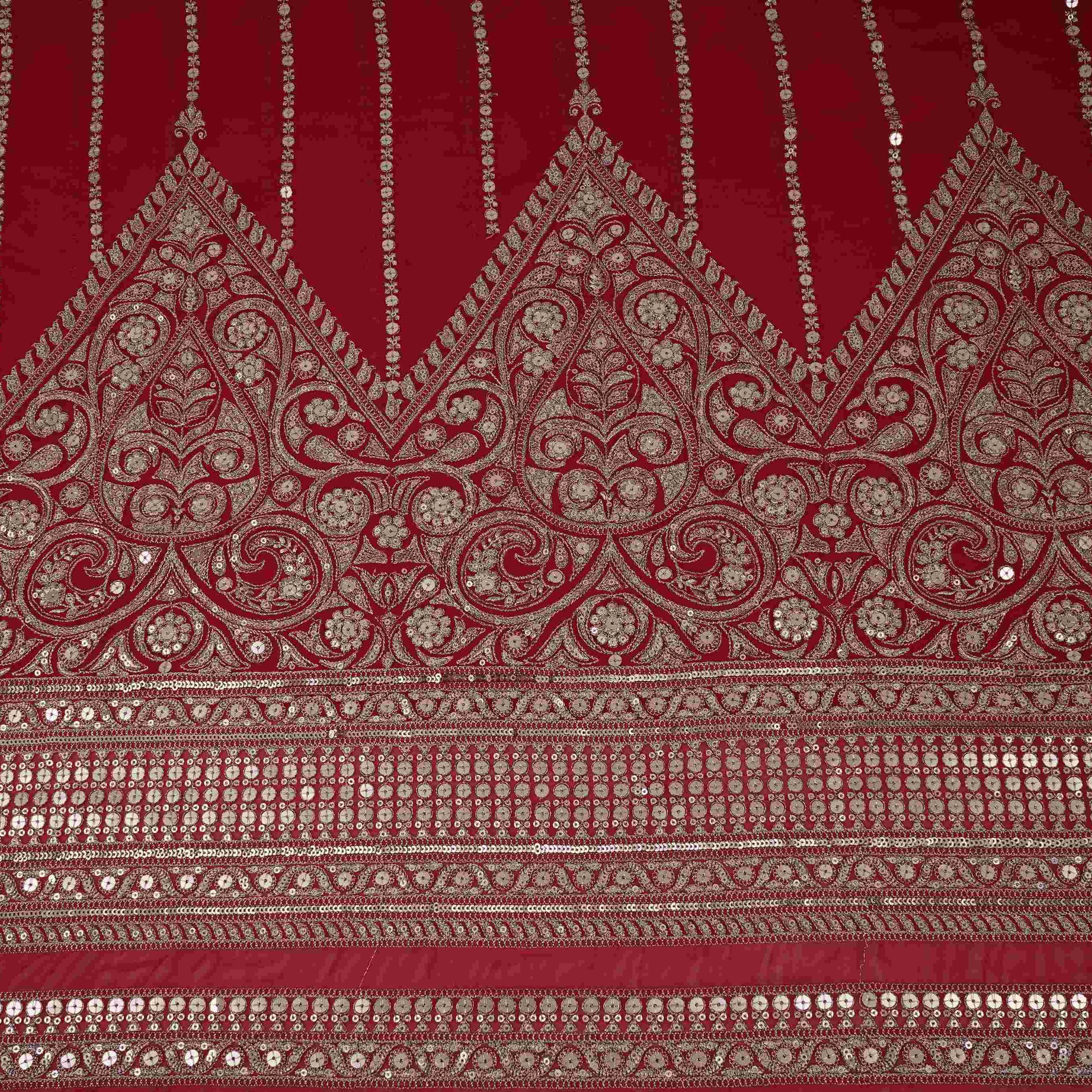 Red Zari Stripes With Sequins Embroidery Georgette Fabric DR-32370 - TradeUNO