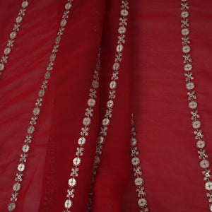 Red Zari Stripes With Sequins Embroidery Georgette Fabric DR-32370 - TradeUNO