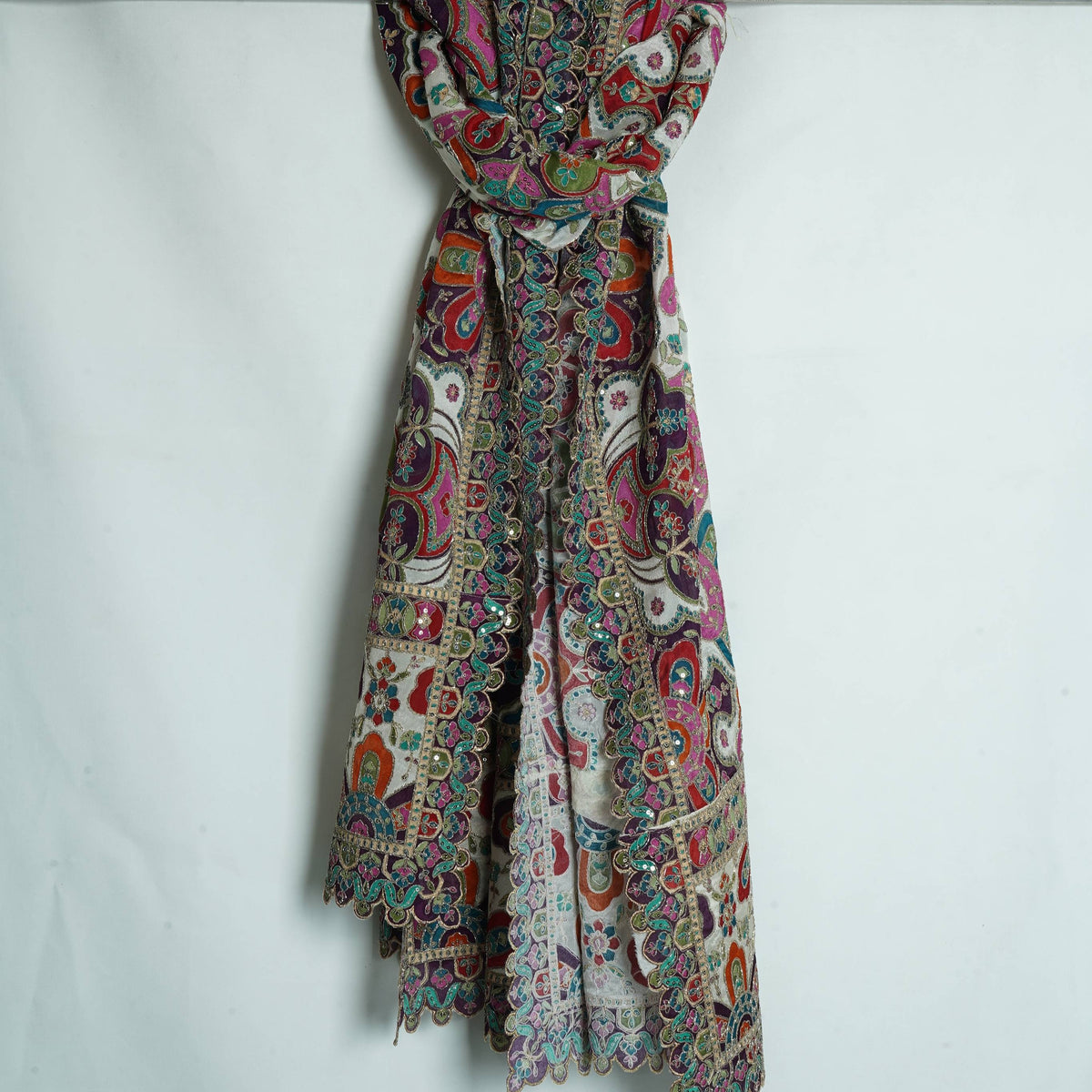 White Position Multicolor Zari Embroidery Pure Chinon Dupatta GT-34121 – image 3 of 3