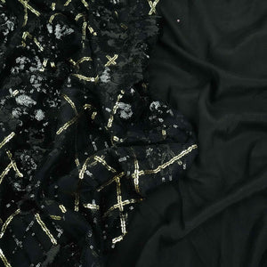 Black & Golden Sequins Embroidery Net Fabric TF-34334
