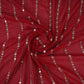 Red Zari Stripes With Sequins Embroidery Georgette Fabric DR-32370