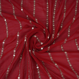 Red Zari Stripes With Sequins Embroidery Georgette Fabric DR-32370 - TradeUNO