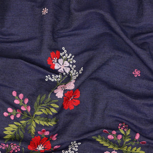 Dark Blue Floral Thread Embroidery Denim Fabric GPF-32329 - TradeUNO