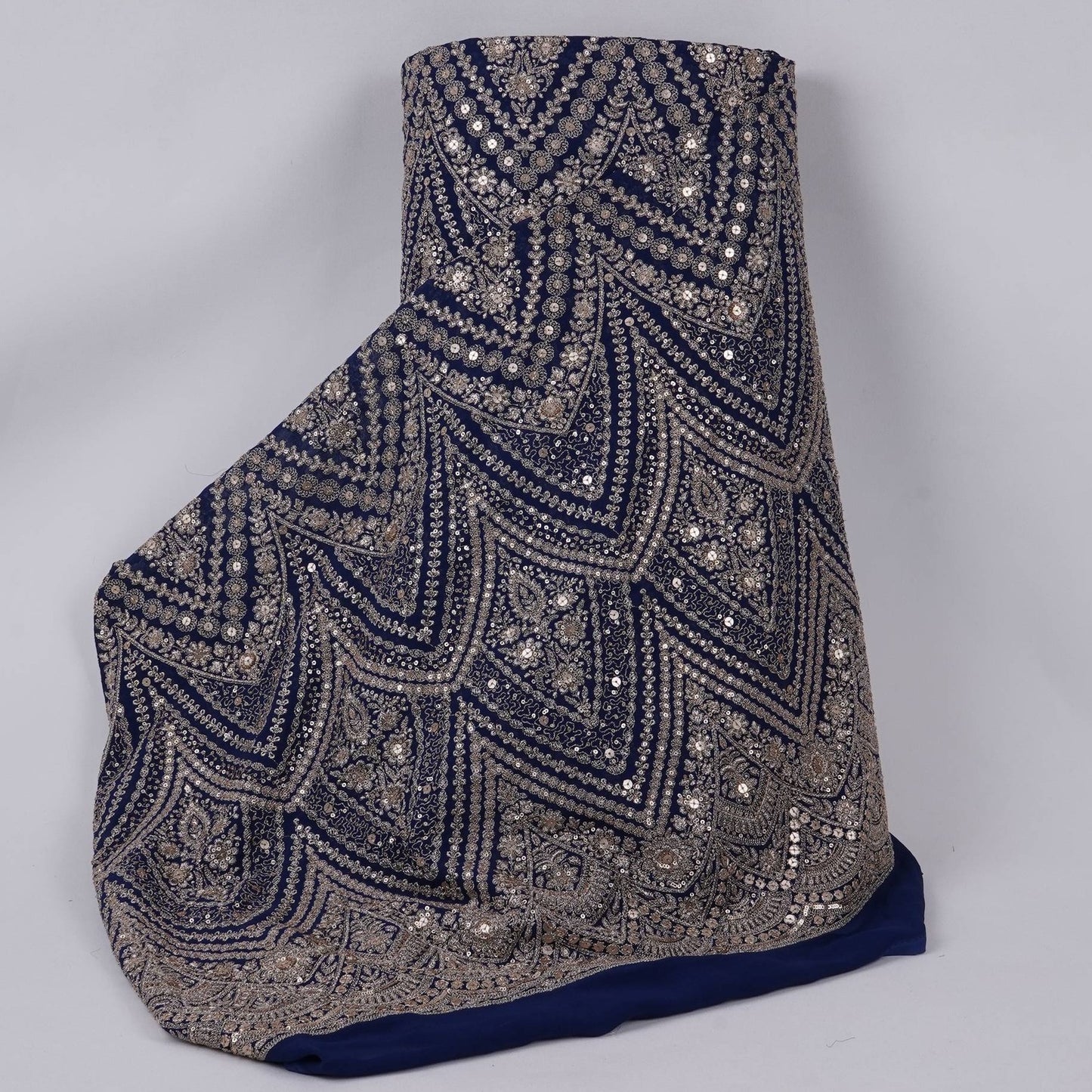 Royal Blue Heavy Zari Sequins Embroidery Georgette Fabric DR-32405