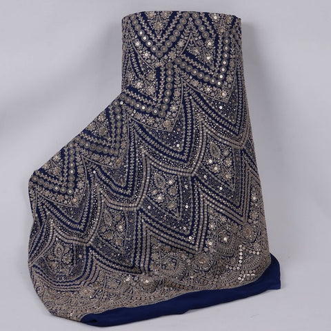 Royal Blue Heavy Zari Sequins Embroidery Georgette Fabric DR-32405
