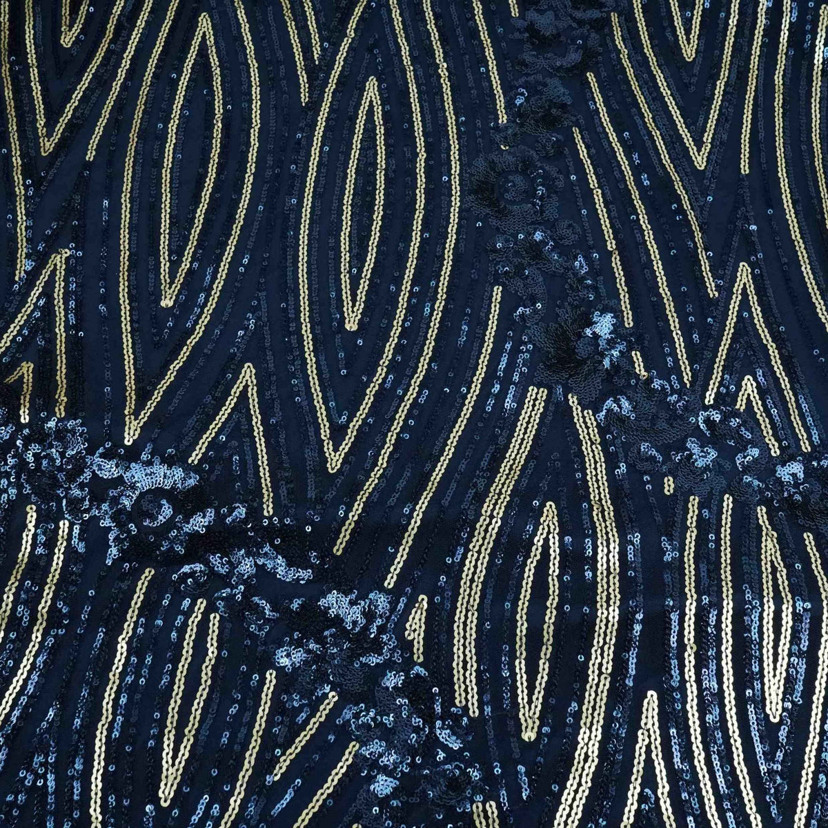 Navy Blue Abstract Sequins Embroidery Net Fabric TF-34336