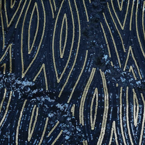 Navy Blue Abstract Sequins Embroidery Net Fabric TF-34336