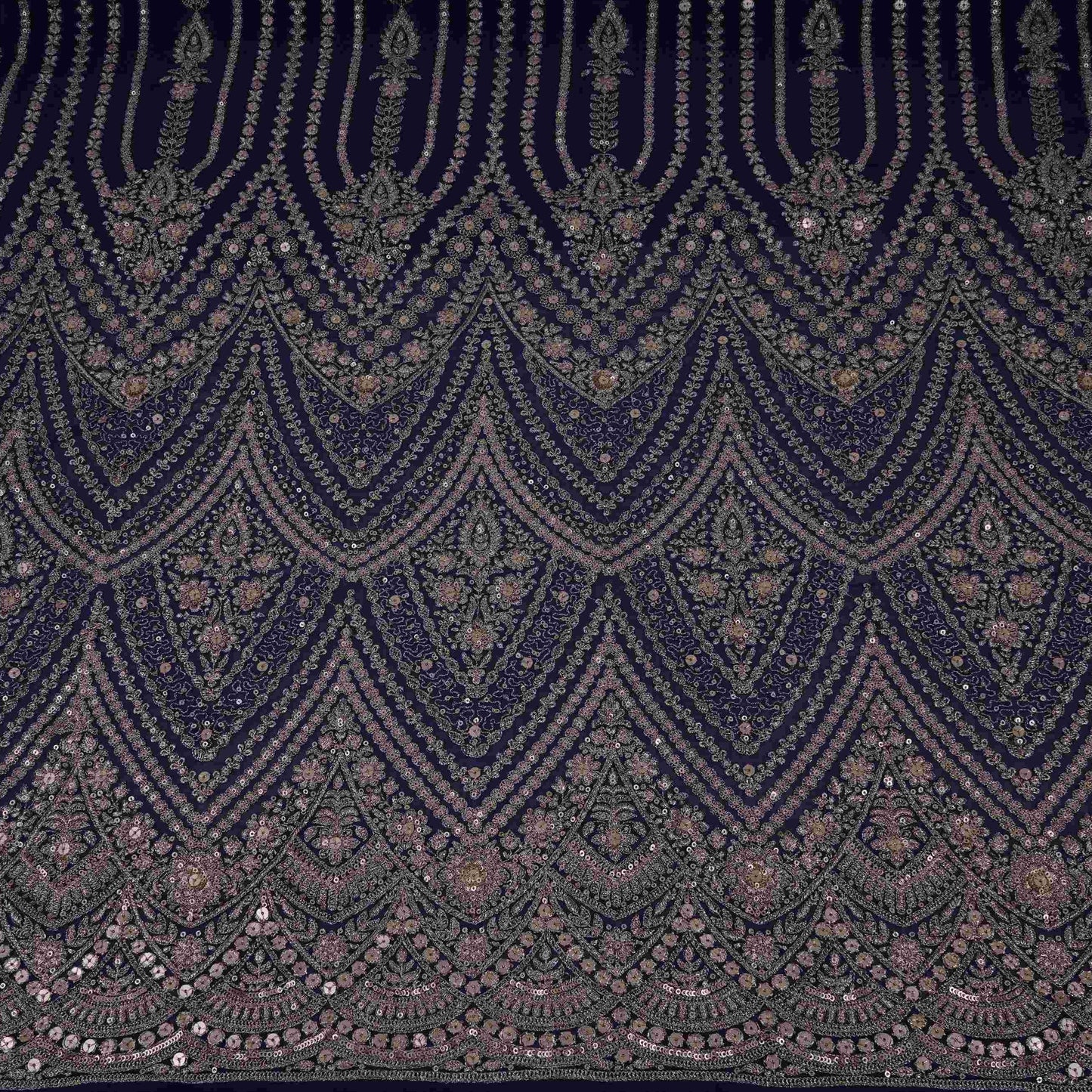 Royal Blue Heavy Zari Sequins Embroidery Georgette Fabric DR-32405