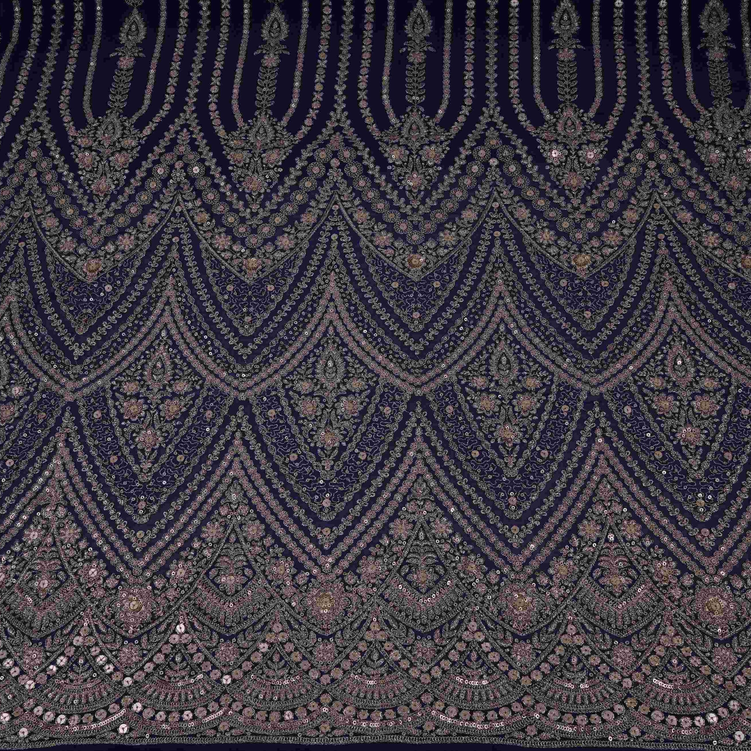 Royal Blue Heavy Zari Sequins Embroidery Georgette Fabric DR-32405 - TradeUNO
