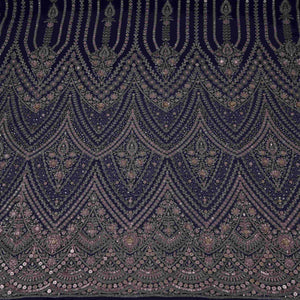 Royal Blue Heavy Zari Sequins Embroidery Georgette Fabric DR-32405 - TradeUNO